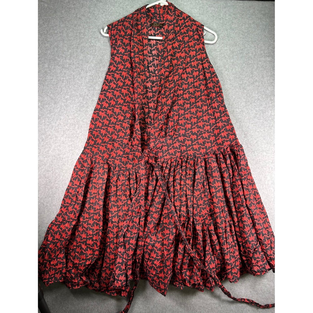 Siamese Dream Red Black Floral Cotton Sleeveless Wrap Drop Waist Dress Medium
